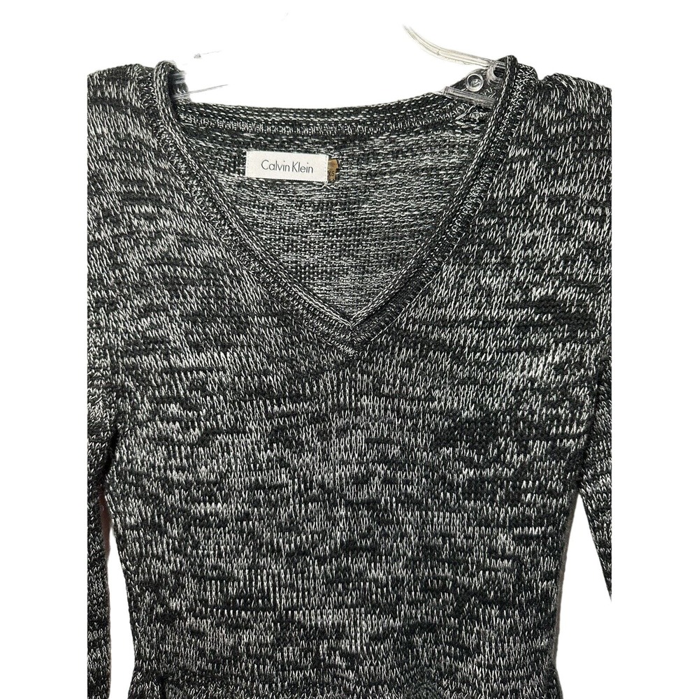 Calvin Klein Black White Sweater Dress Size XS Marled Long‎ Sleeve Fit Flare - Picture 3 of 6